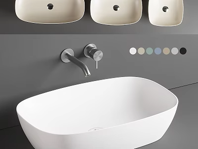 Modern Sleek White Bathroom Washbasin Design With Faucet And Color Options 3d model