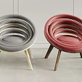 Modern Round Ring Design Lounge Chairs in Gray and Red with Wooden Legs