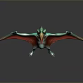 Vibrant Mythical Flying Creature Model With Turquoise Body Red Beak And Extended Wings