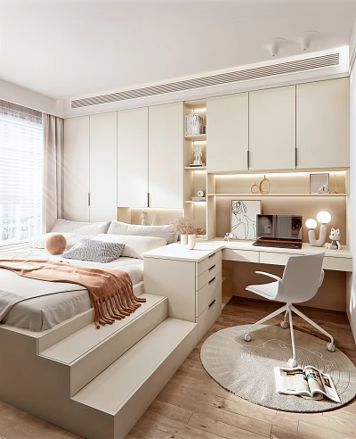 Tatami Bedroom With Built in Storage Desk Chair And Modern Minimalist Design 3d model