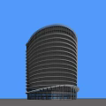 Modern Office Building With Curved Facade And Horizontal Lines Featuring Multiple Floors And Roof Structures