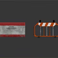 Red And White Traffic Barriers Including Concrete Block And Plastic Fence