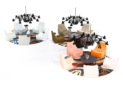 Stylish Modern Casual Sofa Set With Colorful Seats Coffee Tables Rugs And Chandeliers 3d model
