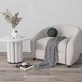 Beige Single Sofa with White Round Side Table Green Spherical Pillow and Checkered Blanket 3d model