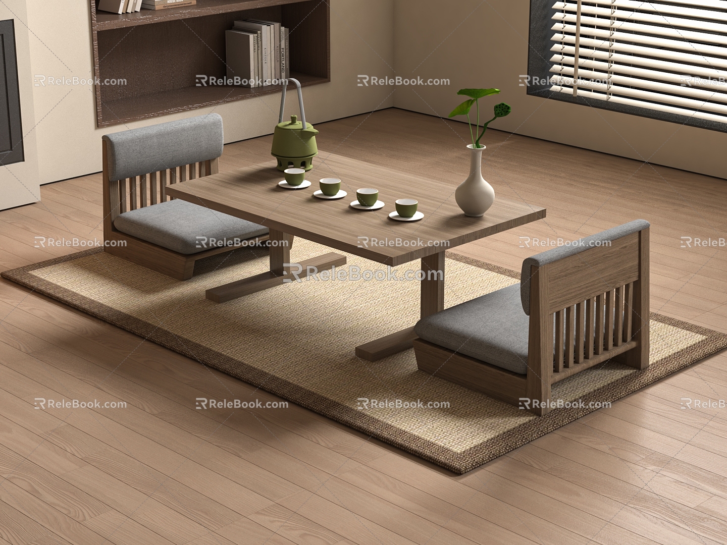 Japanese-style Tatami Tea Table Futon Rattan Seat Rattan Futon Tea Tray Tea Set 3d model