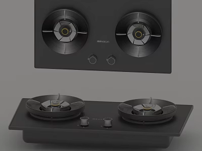 Black Two Burner Gas Stoves Kitchen Appliances With Built In And Countertop Design 3d model