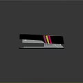 Black Stapler With Pink Yellow And Black Stripes On Reflective Surface 3d model