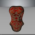 Red Corset With Golden Intricate Patterns And Black Rivet Trim