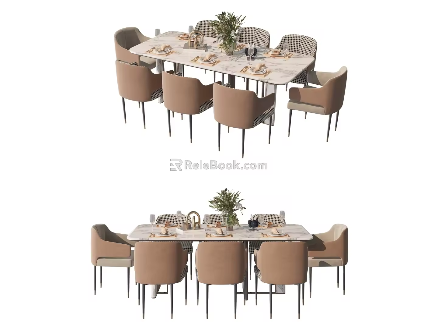 Style Dining Room Table and Chair Table and Chair Combination 3d model