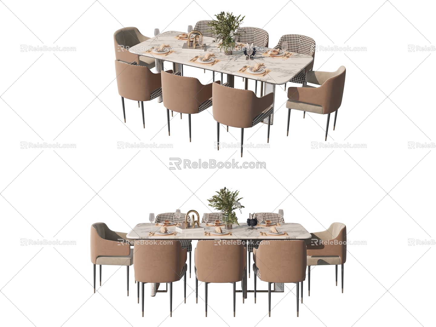 Style Dining Room Table and Chair Table and Chair Combination 3d model