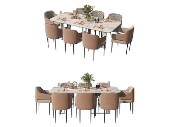 Style Dining Room Table and Chair Table and Chair Combination 3d model