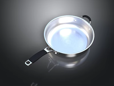 Stainless Steel Frying Pan With Black Handle And Shiny Reflective Surface 3d model