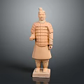 Ancient Terracotta Sculpture of Standing Soldier With Intricate Armor And Pedestal Base
