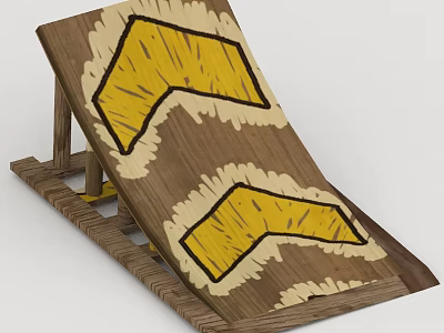Wooden Ramp With Yellow Arrow Shaped Patterns On Brown Surface 3d model
