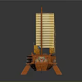 Traditional Chinese Ancient Water Vessel Model With Yellow Sails Oars And Decorative Paintings