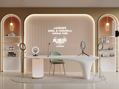 Elegant Beauty Salon Interior With Modern Dressing Table Mirrors And Soft Lighting 3d model