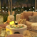 Outdoor Garden Glass Dome Structure With Sofa Pillows String Lights And Wooden Deck