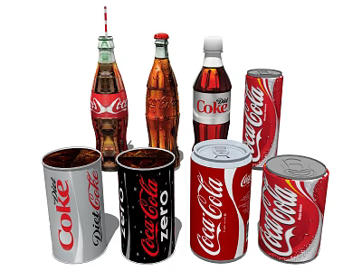 Coca Cola Drinks With Glass Plastic Bottles And Cans Including Zero Variant 3d model