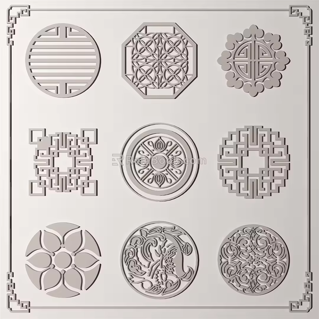 New Chinese Style Carved Window Flower Carved 3d model