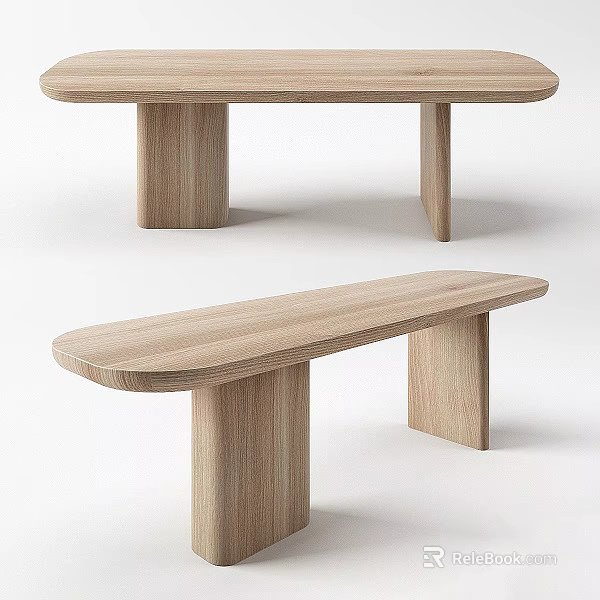 Minimalist Wooden Coffee Table With Long Rectangular Top And Sleek Support Legs 3d model