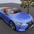 Modern Blue Lexus Convertible With Orange Interior Parked Near Tree