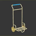 Silver Metal Hand Cart With Blue Handle And Simple Wheel Structure Design 3d model