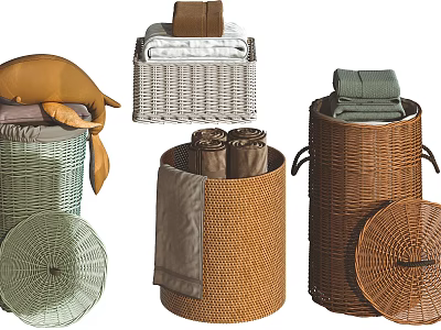 Functional Woven Storage Baskets In Different Styles For Home Organization 3d model