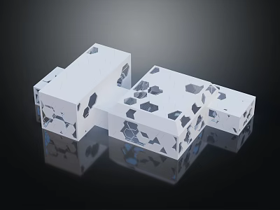 Future Architecture Modern Design White Geometric Structure With Interconnected Cubes And Hexagonal Cutouts 3d model