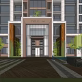 Park in Sky Residential Entrance With Modern Architecture Large Windows Green Plants And Illuminated Gateway