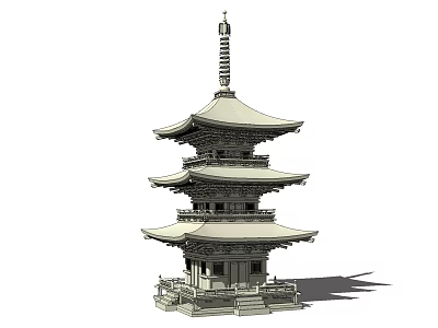 Traditional Multi Tiered Pagoda Architecture With Layered Eaves And Ornate Base Structure 3d model
