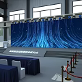 Large Event Venue Interior With White Chairs And Blue Stage Screen