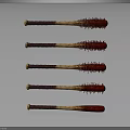 Bloodstained Spiked Baseball Bats With Wooden Handles And Sharp Spikes