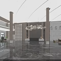 Modern Hotel Lobby Interior With Marble Floor Tall Columns Reception Desk And Chandelier