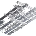 Industrial Metal Support Structure With Steel Frames Beams And Mechanical Pipes