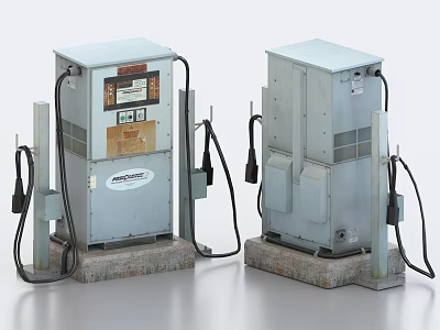 Industrial Equipment Two Metal Enclosure Units With Cables Concrete Bases And Control Panels 3d model
