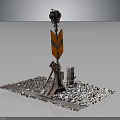 Industrial Scene Model With Orange Striped Arrow Sign Top Monitoring Device And Gravel Base