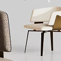 Modern Accent Chair With Woven Texture And Wooden Frame In Neutral Tone