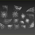 Different Spider Web Designs In White Lines On Black Background 3d model