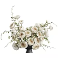Elegant White Roses Arrangement in Black Vase with Green Leaves for Home Decor