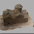 Traditional Red Brick Building Model With Tiled Roofs Dome Small Windows And Arched Entrance