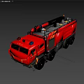 Red Functional Fire Truck With Multiple Wheels Ladder And Yellow Stripes 3d model