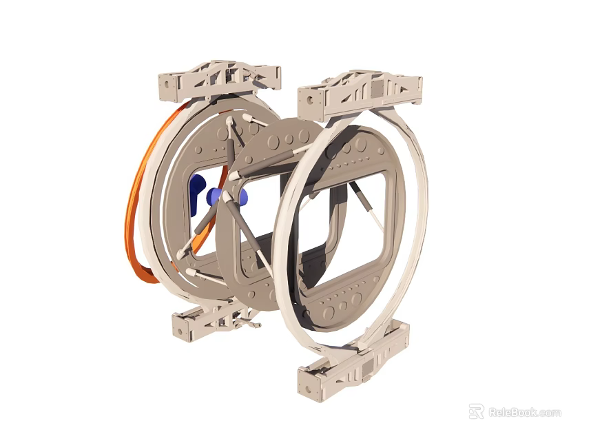 Mechanical Metal Frame Structure With Circular Openings Orange Cables And Connecting Support Parts 3d model 