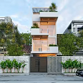 Modern Detached Villa Exterior Design With Roof Balcony Green Plants And Front Gate
