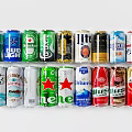 Assorted Beer Cans From Various Brands Displayed In Rows On White Background 3d model