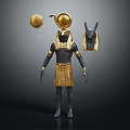 Ancient Egyptian Figure With Golden Sphere Horn And Anubis Headpiece Accessories