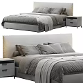 Soft Upholstered Double Bed With Gray Comforter Pillows And Matching Nightstands 3d model