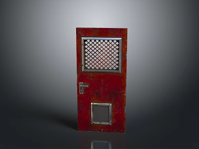 Red Door with Grid Window Small Square Opening and Left Side Handle 3d model