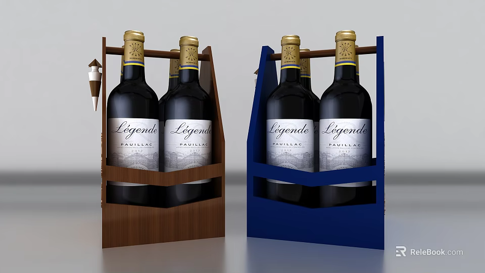 Elegant Legende Wine Bottles Arranged In Wooden And Blue Wine Storage Racks 3d model 