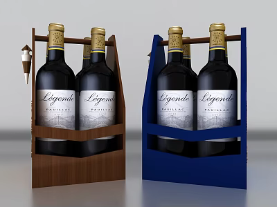 Elegant Legende Wine Bottles Arranged In Wooden And Blue Wine Storage Racks 3d model