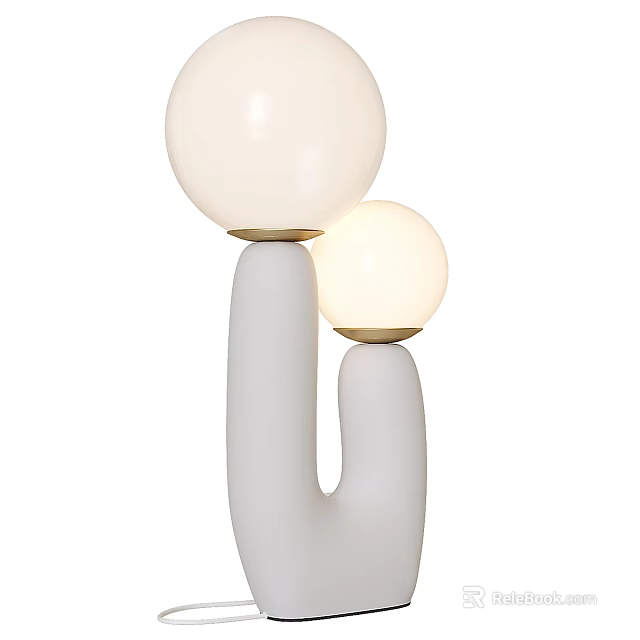 Modern Table Lamp With Two Globe Shades Curved White Base And Gold Accents 3d model 
